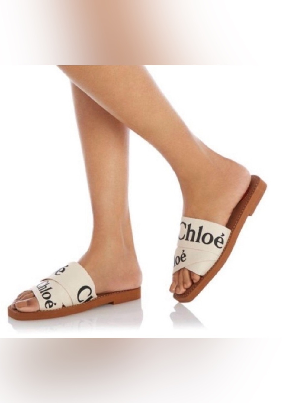 Chloé Woody Flat Logo Ribbon Slide Sandal size 38